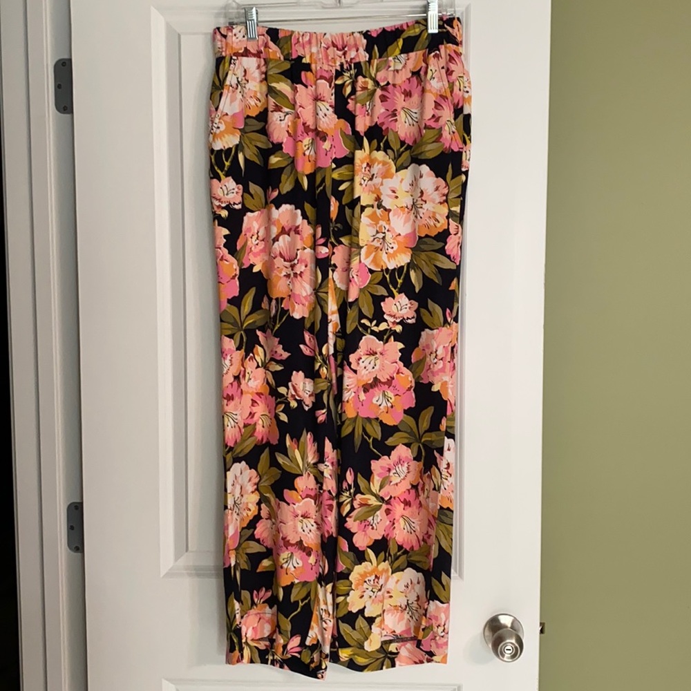 Loft Black and Pink Floral Pants